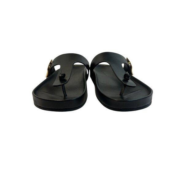 Tory Burch Mellow T-Strap Thong Sandal Size 7.5M Leather Black Slip On Open Toe - Picture 7 of 11